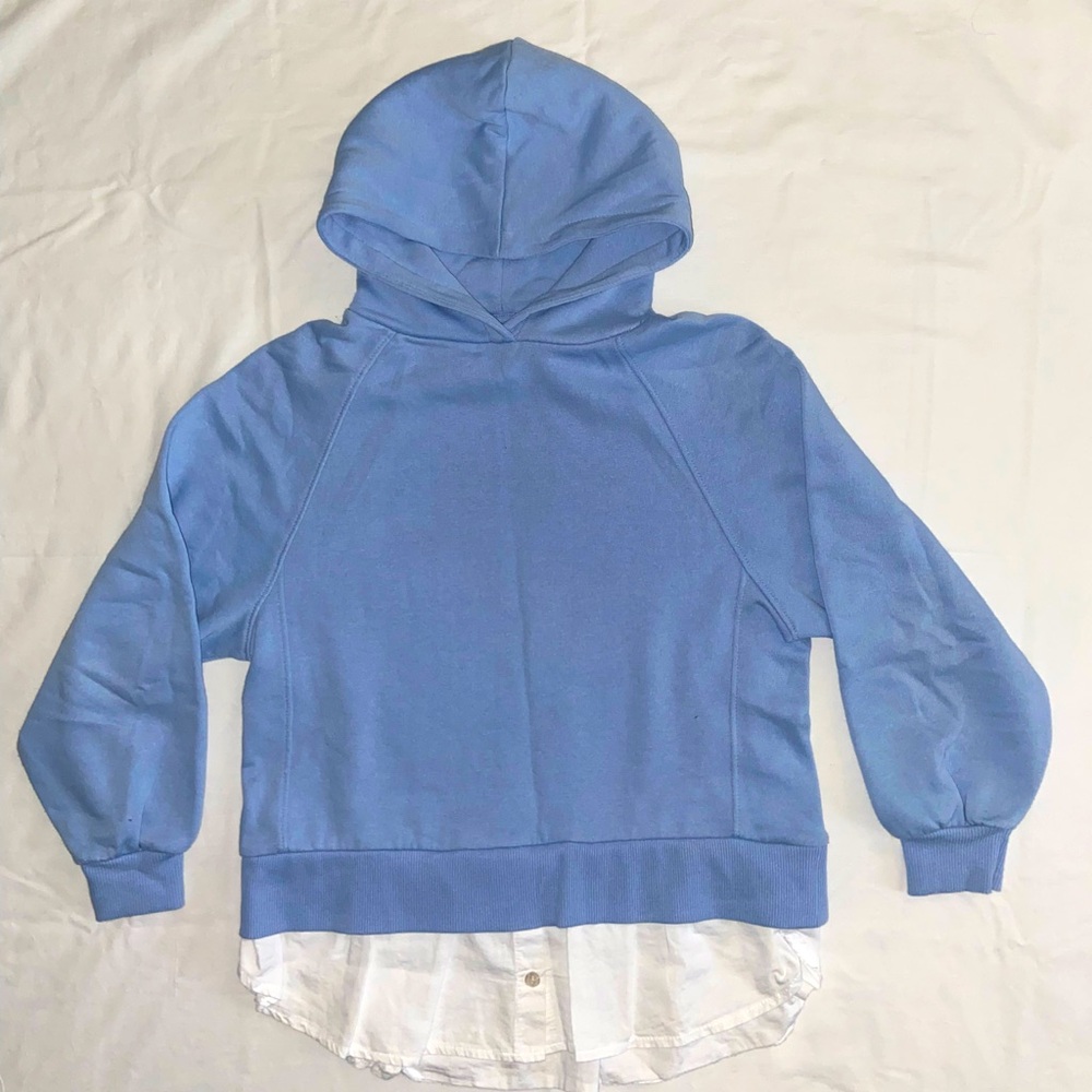ZARA cotton plush hoodie button down baby blue pastel girls sweatshirt pullover